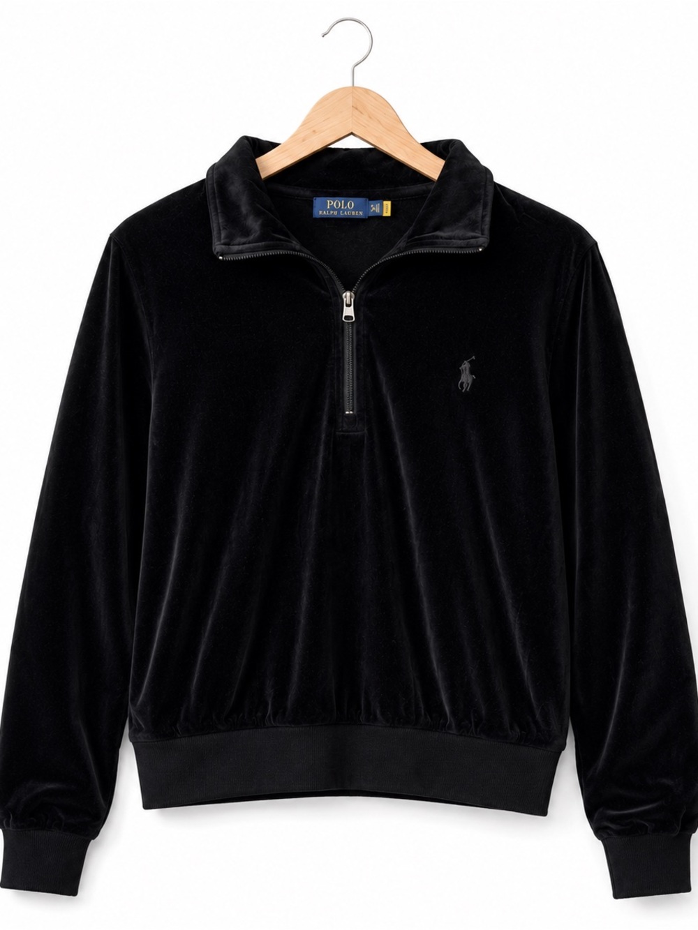 Polo Ralph Lauren Women’s Black Velour Quarter Zip Pullover Sweatshirt XL